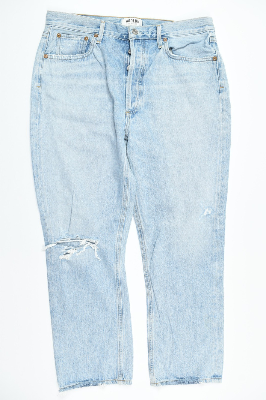 AGOLDE Riley Jeans Womens 31 Blue Distressed High Rise Straight Leg Cotton